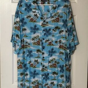 Blue Hawaiian Shirt with Palm Tree Print